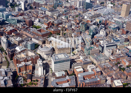 An aerial view of Manchester City Centre, North West England, Town Hall dominant Stock Photo