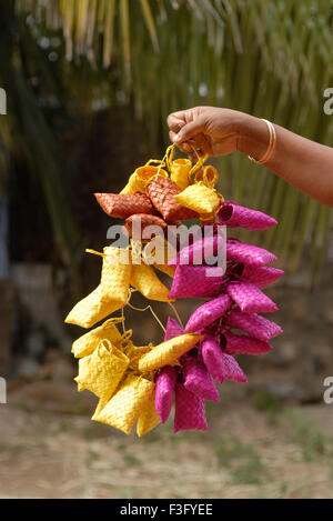 Palm leaf handicraft thing famous in Manappad near Tiruchendur ; Tamil Nadu ; India Stock Photo