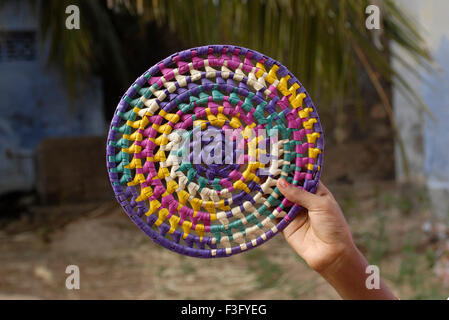 Palm leaf handicraft thing famous in Manappad near Tiruchendur ; Tamil Nadu ; India Stock Photo