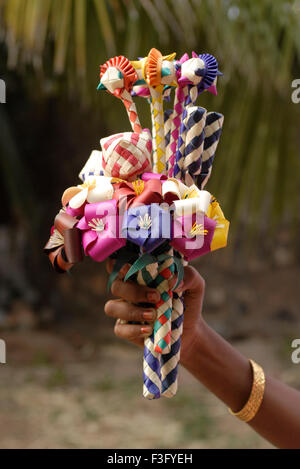 Palm leaf handicraft thing famous in Manappad near Tiruchendur ; Tamil Nadu ; India Stock Photo