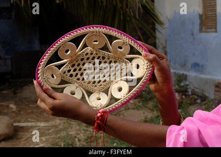 Palm leaf handicraft thing famous in Manappad near Tiruchendur ; Tamil Nadu ; India Stock Photo