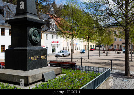 A monument in the watch making town of Glashutte, Germany dedicated to Ferdinand Adolph Lange, founder of A. Lange & Söhne. Stock Photo
