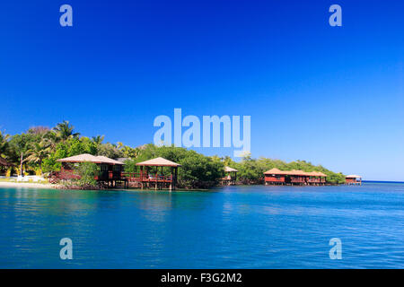 Beach houses, Roatan Island, Ruatan, Rattan, Honduras, Caribbean, Central America Stock Photo