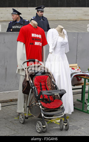 Oct. 7, 2015 - Kiev, Ukraine - Mannequins and buggy during a rally in front of the Cabinet of Ministers of Ukraine,in Kiev, Ukraine, 07 October 2015. The rally was attended by children with rare diseases and their parents, representatives of patient organizations,demanding that the Ministry of Finance to provide patients with orphan (rare) diseases the care they need. (Credit Image: © Serg Glovny via ZUMA Wire) Stock Photo