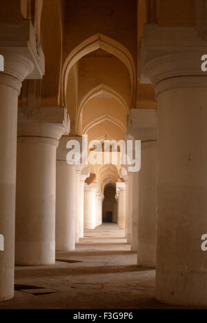 Row of grand columns and impressive arches of Thirumalai Nayak palace built in the year 1636 ; Tamil Nadu ; India Stock Photo