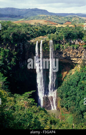 Chamarel Waterfall in tropical jungle ; Mauritius Stock Photo