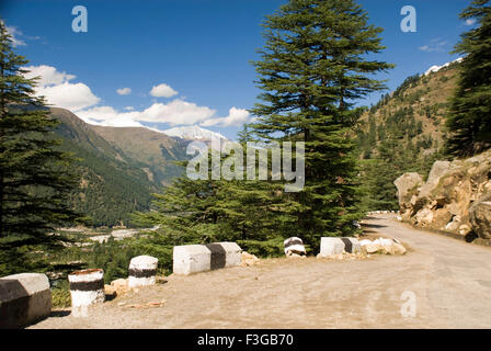 Mountain road ; Kalpa ; Sutlej river valley ; Reckong Peo ; Kinnaur district ; Himachal Pradesh ; India ; Asia Stock Photo