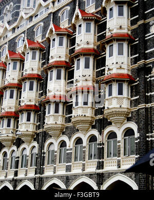Balconies of Taj Mahal Hotel ; First Luxurious Hotel Built Mumbai Harbour Gateway India Bombay Mumbai Maharashtra Stock Photo
