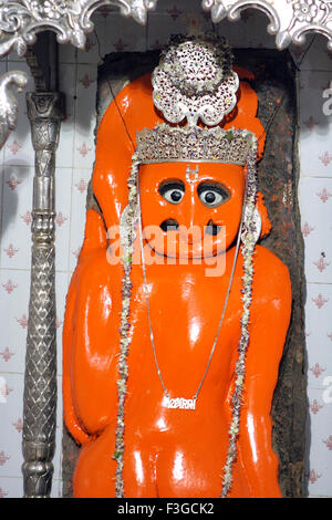 Lord Hanuman idol with silver crown ; Hanuman Temple ; Kutch ; Gujarat ; India ; Asia Stock Photo