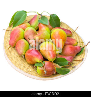 Pear, fruit, hat, green, ready, white,  background,  leaf,  food isolated  vegetarian. Stock Photo