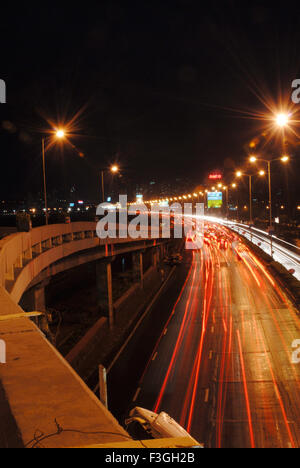 Light effect ; night view of marine drive ; Bombay Mumbai ; Maharashtra; India Stock Photo