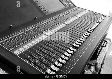 Mix music table with many buttons in black and white Stock Photo