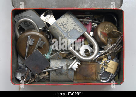 Door locks in box on white background Stock Photo