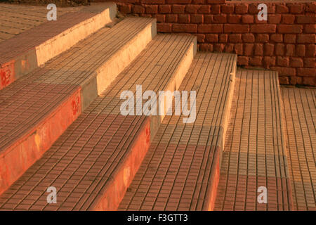 Graphic abstract of steps with designs of squares and rectangles ; Pune ; Maharashtra ; India Stock Photo