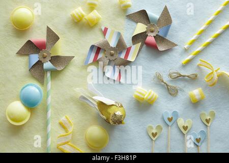 Multi-shaped coloured candies and pinwheels Stock Photo