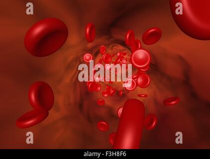 3D illustration showing the red blood cell flow in a vessel Stock Photo