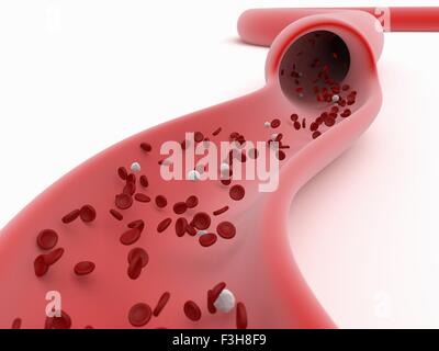 3D illustration showing the red blood cell flow in a vessel Stock Photo