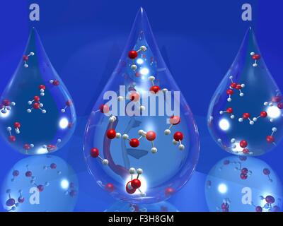 3D computer graphic illustration of a drop of water with water molecules inside Stock Photo
