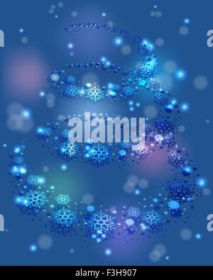Blizzard swirls in a spiral snowflakes and festive lights on a blue base. EPS10 vector illustration Stock Vector
