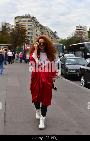 Designer Natacha Zinko posing at the Haider Ackermann venue during Paris Fashion Week - Oct 3, 2015 - Photo: Runway Manhattan/Celine Gaille ***For Editorial Use Only*** Mindesthonorar 50,- EUR/Minimum Fee 50,- EUR/picture alliance Stock Photo
