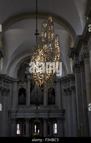 Sculpture of a hand by Spanish artist Jaume Plensa inside Basilica di San Giorgio Maggiore Venice Veneto Italy Europe Stock Photo