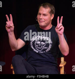 Santa Monica, California, USA. 06th Oct, 2015. SHEPARD FAIREY discusses his career during a Live Talks Los Angeles event. His new book 'Covert to Overt: The Under/Overground Art of Shepard Fairey is out this week. © Brian Cahn/ZUMA Wire/Alamy Live News Stock Photo