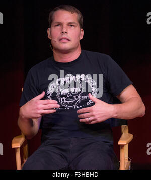 Santa Monica, California, USA. 06th Oct, 2015. SHEPARD FAIREY discusses his career during a Live Talks Los Angeles event. His new book 'Covert to Overt: The Under/Overground Art of Shepard Fairey is out this week. © Brian Cahn/ZUMA Wire/Alamy Live News Stock Photo