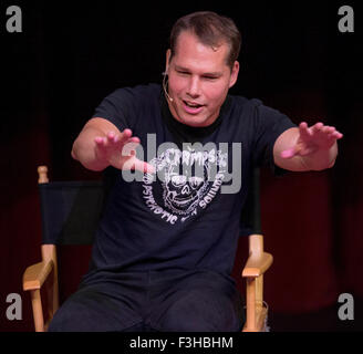 Santa Monica, California, USA. 06th Oct, 2015. SHEPARD FAIREY discusses his career during a Live Talks Los Angeles event. His new book 'Covert to Overt: The Under/Overground Art of Shepard Fairey is out this week. © Brian Cahn/ZUMA Wire/Alamy Live News Stock Photo