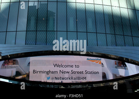 Illuminated sign at entrance to New Street Station and Grand Central shopping centre, Birmingham, UK Stock Photo
