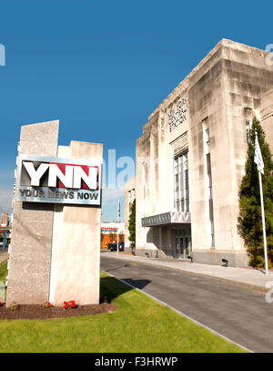 Syracuse, New York, USA. September 24,2015.Sign and entrance to the cable news station , YNN, housed in the historic New York Ce Stock Photo