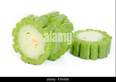 Bitter melon slices isolated on white background Stock Photo