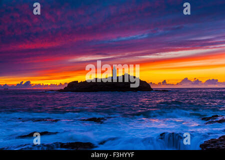 Sunset Over Godrevy Lighthouse, Cornwall, 23rd August 2015, Stock Photo