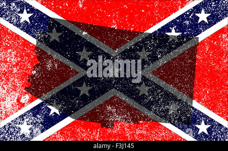 The flag of the confederates during the American Civil War with Arizona map silhouette overlay Stock Photo