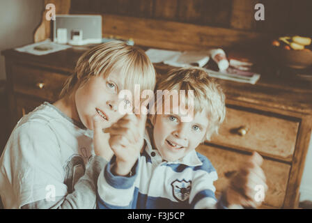 Two little brothers being silly