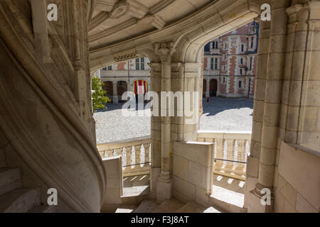 A view from inside the spiral staircase at the Royal Chateau of Blois in the Loire Valley, France Stock Photo