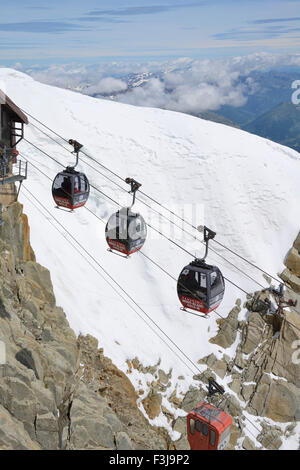 Cable cars departing from Aiguille du Midi, Mont Blanc Massif, Chamonix, French Alps, Haute Savoie, France, Europe Stock Photo