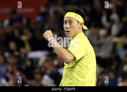 Tokyo, Japan. 7th Oct, 2015. Kei Nishikori (JPN) Tennis : Kei Nishikori of Japan celebrates during the men's singles second round match of the Rakuten Japan Open Tennis Championships 2015 at Ariake Coliseum in Tokyo, Japan . Credit:  Motoo Naka/AFLO/Alamy Live News Stock Photo