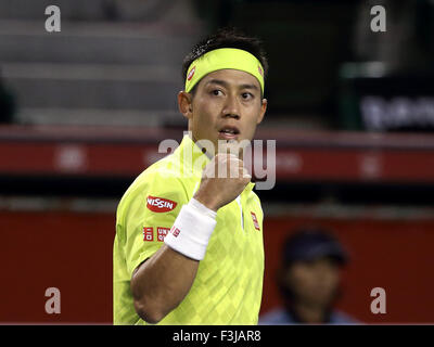 Tokyo, Japan. 7th Oct, 2015. Kei Nishikori (JPN) Tennis : Kei Nishikori of Japan celebrates during the men's singles second round match of the Rakuten Japan Open Tennis Championships 2015 at Ariake Coliseum in Tokyo, Japan . Credit:  Motoo Naka/AFLO/Alamy Live News Stock Photo