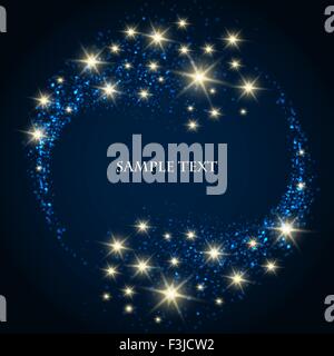 Abstract background with bubbles and shining stars on dark blue background and text sample. Stock Vector