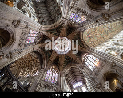 A fisheye lens view of the Octagon and lantern in Ely Cathedral, Cambridgeshire, England. Stock Photo