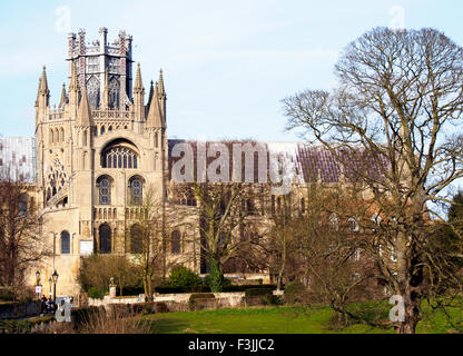 The famous lantern on top of the Octagon, and East end of Ely Cathedral in Cambridgeshire, England, UK. Viewed from the south. Stock Photo