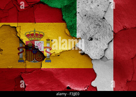 Flags of Italy and Spain painted on cracked wall Stock Photo - Alamy