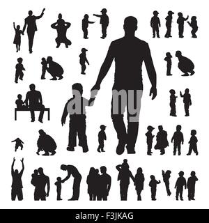 Children and parents silhouettes set Stock Vector
