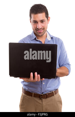 Young handsome man working with laptop computer Stock Photo