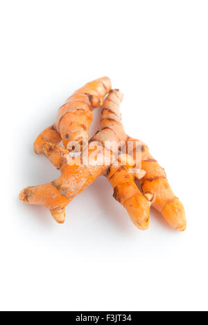 Turmeric, Curcuma longa root isolated on white background Stock Photo