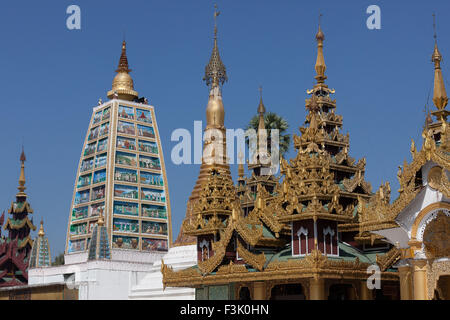 Shrines and stupas around the Beautiful Shwedagon Pagoda Stock Photo