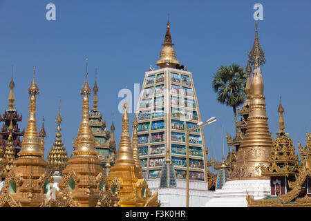 Shrines and stupas around the Beautiful Shwedagon Pagoda. Stock Photo