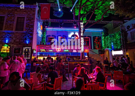 The popular seafront 'White House' bar & disco on 'Bar Street' at Bodrum town, Mugla, Turkey. Stock Photo