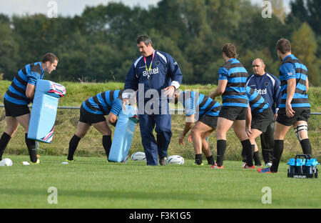 Manchester, UK. 8th October, 2015. The Uruguay squad train at Broughton Park Rugby Club in preparation for their match against England on 10th October with neither side able to qualify for the quarter-finals. Rugby World Cup - Uruguay Training Session Manchester UK Credit:  John Fryer/Alamy Live News Stock Photo