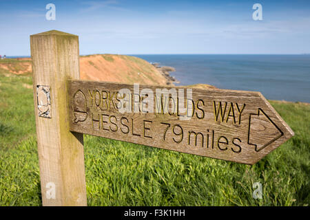 UK, England, Yorkshire East Riding, Filey Brigg, Wolds Way signpost on Carr Naxe Stock Photo